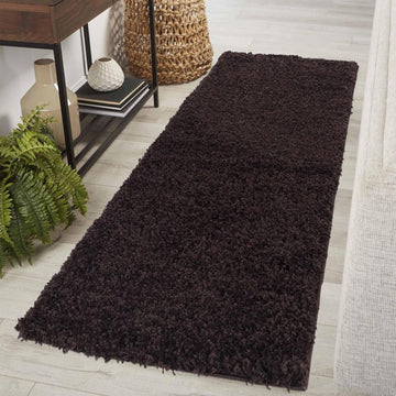Oxford OXF00 Plain Plush Soft Stain-Resistant Textured Polypropylene Shaggy Brown Runner-Desire Rugs-Rug Love - The Most Loved Rug Store